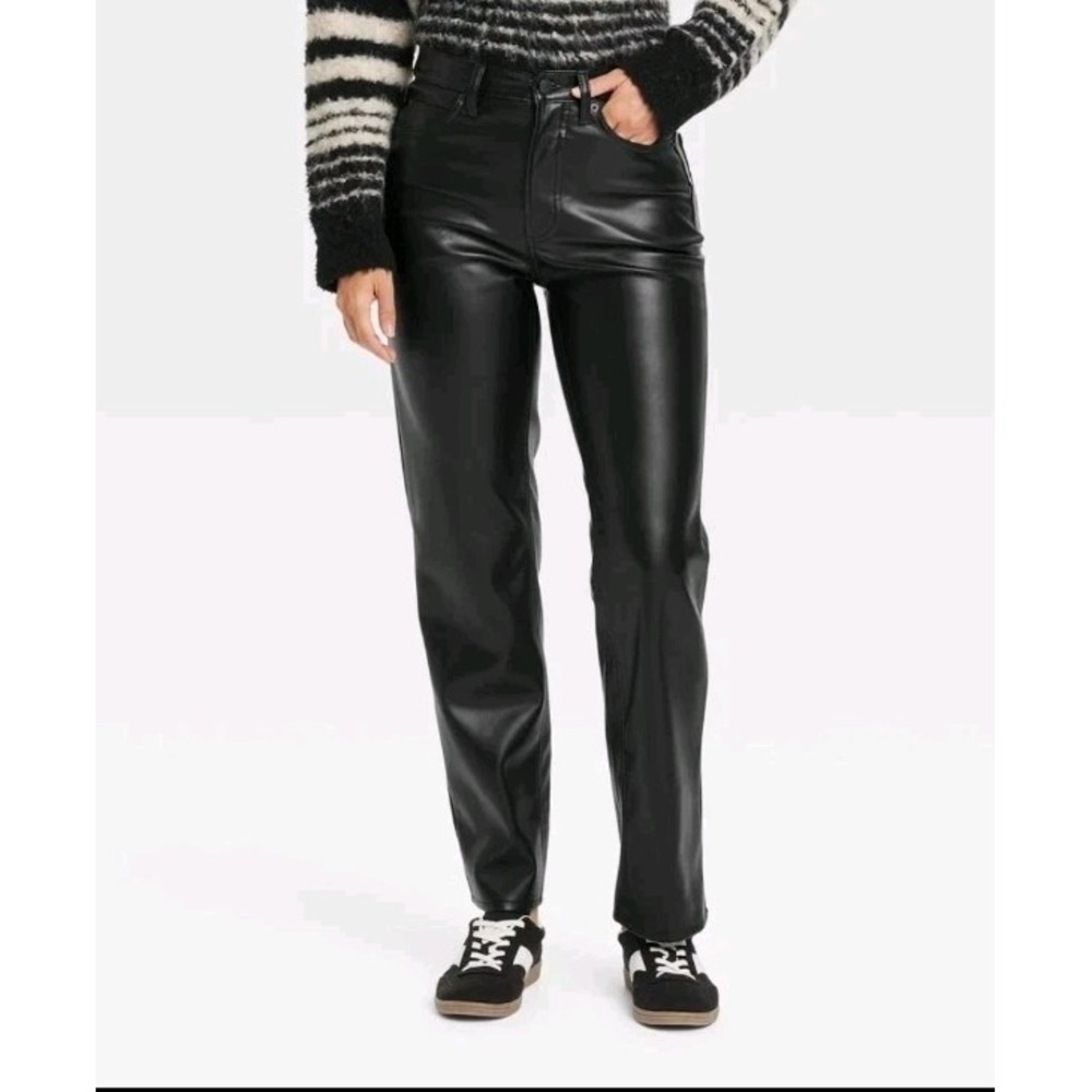 Women's High-Rise Faux Leather Straight Leg Pants - Universal Thread Black 14S